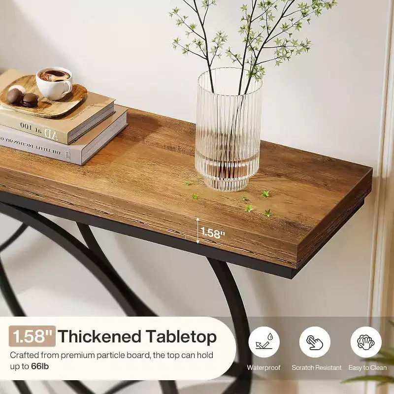 47IN Console Table, 2-Tier Sofa Table with Geometric Metal Frame, Narrow Entryway Tables with Storage Shelf for Living Room, Rustic Brown