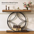 47IN Console Table, 2-Tier Sofa Table with Geometric Metal Frame, Narrow Entryway Tables with Storage Shelf for Living Room, Rustic Brown