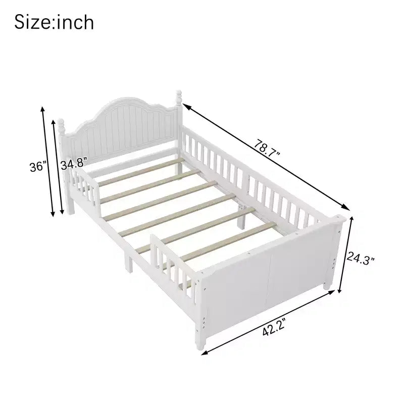 Contemporary Kids Platform Bed with Headboard and Footboard and Safety Guardrails