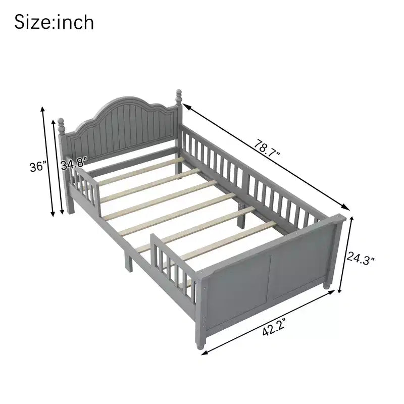 Contemporary Kids Platform Bed with Headboard and Footboard and Safety Guardrails