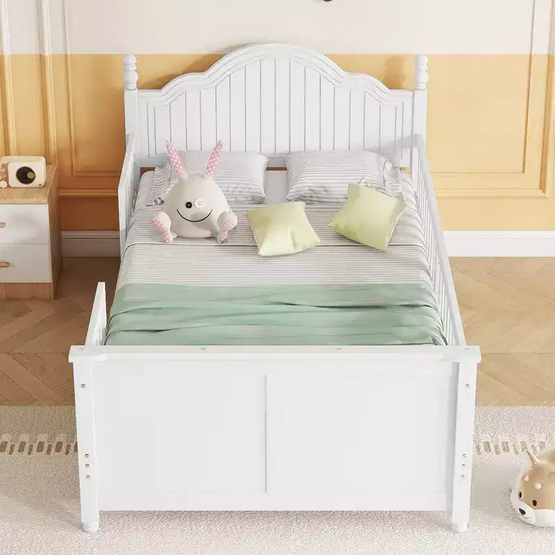 Contemporary Kids Platform Bed with Headboard and Footboard and Safety Guardrails