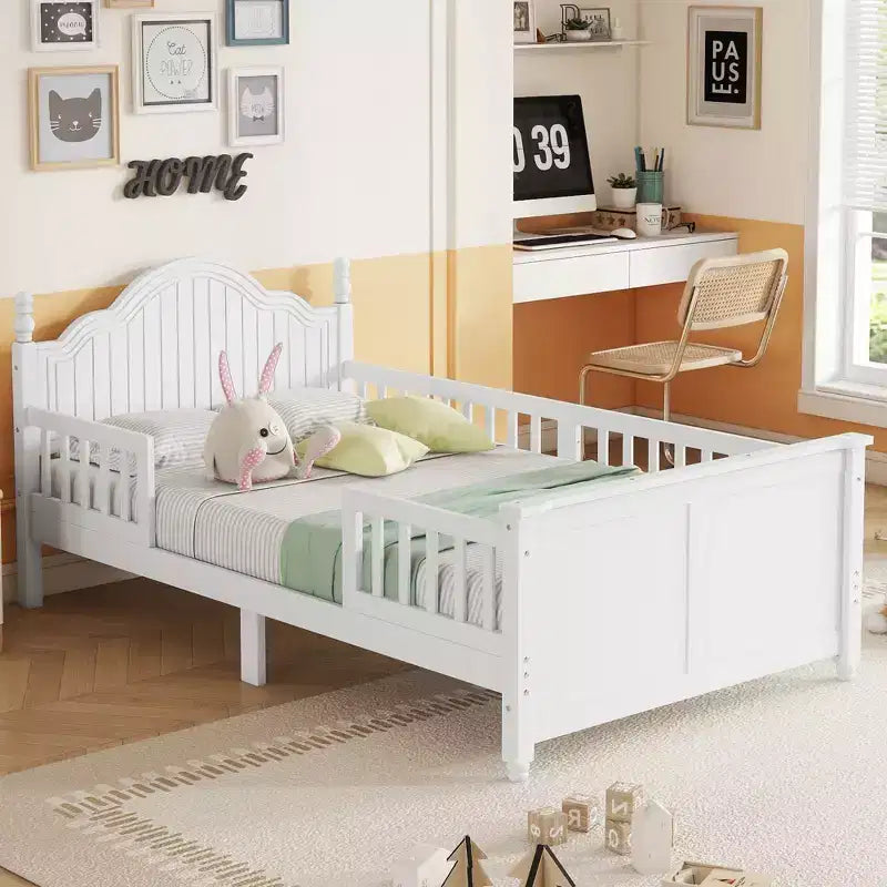 Contemporary Kids Platform Bed with Headboard and Footboard and Safety Guardrails