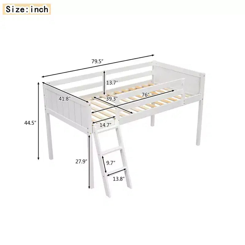 79.5IN Twin/Full Size Kids Loft Bed with Removeable Ladder, Bed Frames with Safety Guardrails, Loft Bed for Kids Room, Play Room