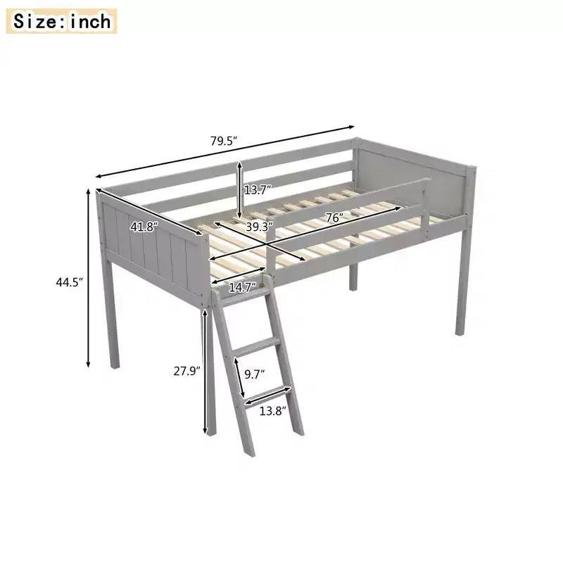 79.5IN Twin/Full Size Kids Loft Bed with Removeable Ladder, Bed Frames with Safety Guardrails, Loft Bed for Kids Room, Play Room