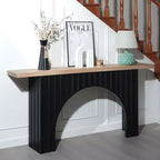 66IN Minimalist Console Table with Wooden Tabletop, Modern Entry Table with Arch Base, Accent Table for Entryway, Living Room, Black+Natural