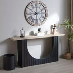 66IN Minimalist Console Table with Wooden Tabletop, Modern Entry Table with Arch Base, Accent Table for Entryway, Living Room, Black+Natural