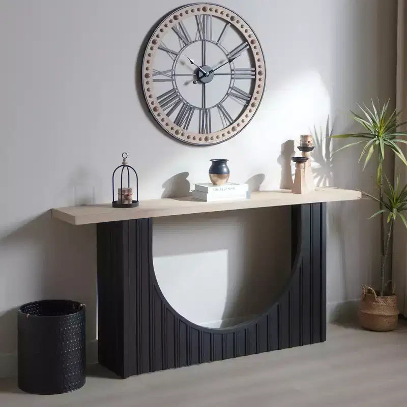 66IN Minimalist Console Table with Wooden Tabletop, Modern Entry Table with Arch Base, Accent Table for Entryway, Living Room, Black+Natural