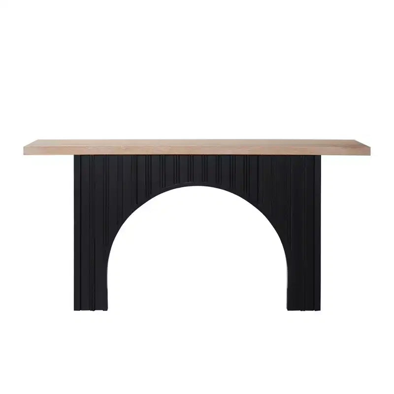 66IN Minimalist Console Table with Wooden Tabletop, Modern Entry Table with Arch Base, Accent Table for Entryway, Living Room, Black+Natural