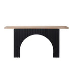 66IN Minimalist Console Table with Wooden Tabletop, Modern Entry Table with Arch Base, Accent Table for Entryway, Living Room, Black+Natural
