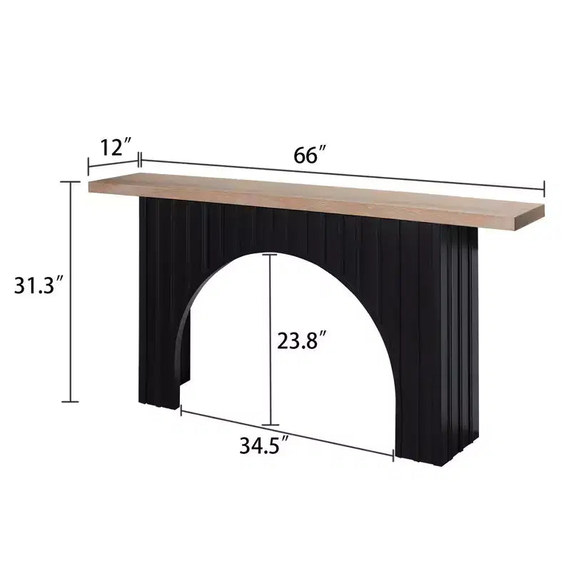 66IN Minimalist Console Table with Wooden Tabletop, Modern Entry Table with Arch Base, Accent Table for Entryway, Living Room, Black+Natural