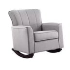 34 Inch Rocking Chair, Wood Frame, Vertical Channel Tufted Gray Linen