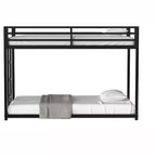 76.69IN Twin-Over-Twin Kids Bunk Beds with Metal Frame, Low Profile Bunk Bed with Ladder and Guardrails, Bed Frames for Bedroom, Black