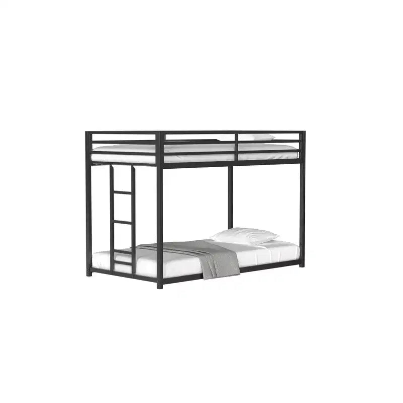 76.69IN Twin-Over-Twin Kids Bunk Beds with Metal Frame, Low Profile Bunk Bed with Ladder and Guardrails, Bed Frames for Bedroom, Black