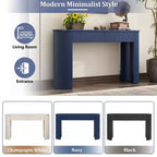 54IN Modern Console Table with Fluted Design, Entryway Table with 2 Storage Drawers and Oval Top, Accent Table for Hallway, Living Room, Navy