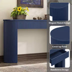 54IN Modern Console Table with Fluted Design, Entryway Table with 2 Storage Drawers and Oval Top, Accent Table for Hallway, Living Room, Navy