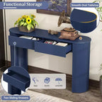 54IN Modern Console Table with Fluted Design, Entryway Table with 2 Storage Drawers and Oval Top, Accent Table for Hallway, Living Room, Navy