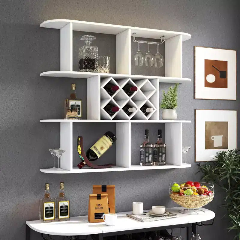 Wall Mounted Wine Rack, 3-Tier Large Capacity Hanging Bar Shelf Wine Glass Holder Wine Bottle Display Shelf for Kitchen Dining Room Decor