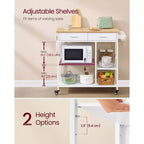 Mobile Kitchen Island Cart with 2 Drawers and Towel Rack, 38.8 Inch Rolling Storage Cart with Locking Wheels, Oak Beige and White