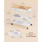 Mobile Kitchen Island Cart with 2 Drawers and Towel Rack, 38.8 Inch Rolling Storage Cart with Locking Wheels, Oak Beige and White